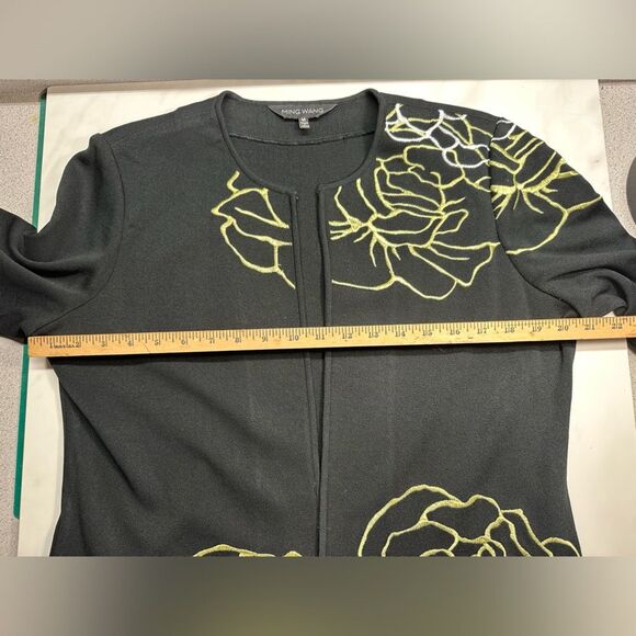 Ming Wang Black & Gold Floral Embroidered Jacket, Women's Size M, 3/4 Sleeves - Picture 10 of 13